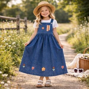 🌼 Vintage 90s Laura Ashley Mother & Child Denim Overall Dress Embroidered